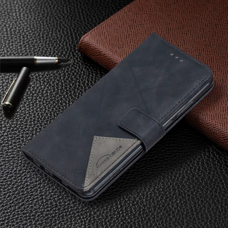 BF05 Geometric Texture Leather Case Wallet Stand Protector for Huawei Y6p - Black-4