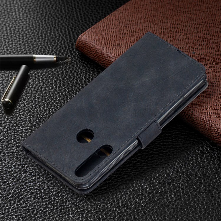 BF05 Geometric Texture Leather Case Wallet Stand Protector for Huawei Y6p - Black-5