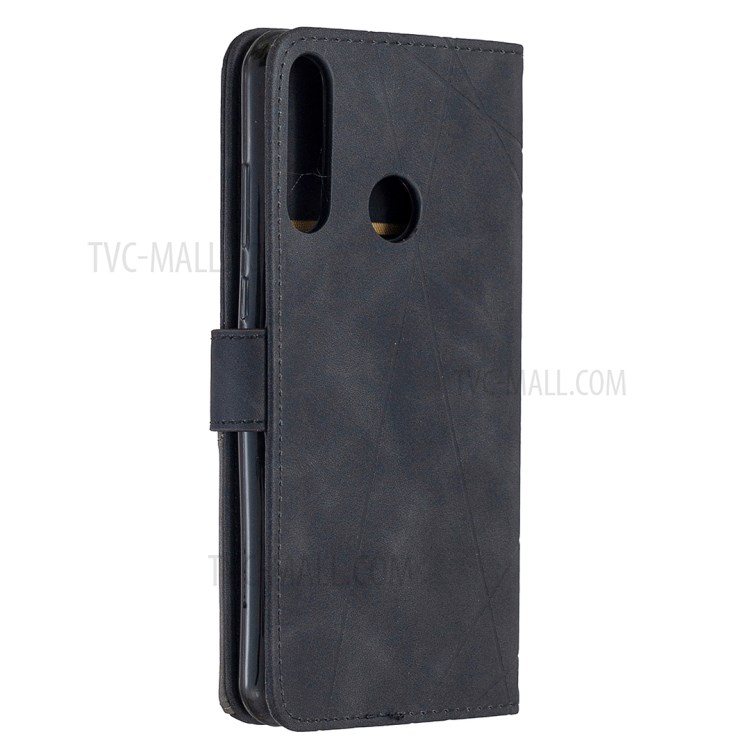 BF05 Geometric Texture Leather Case Wallet Stand Protector for Huawei Y6p - Black-7