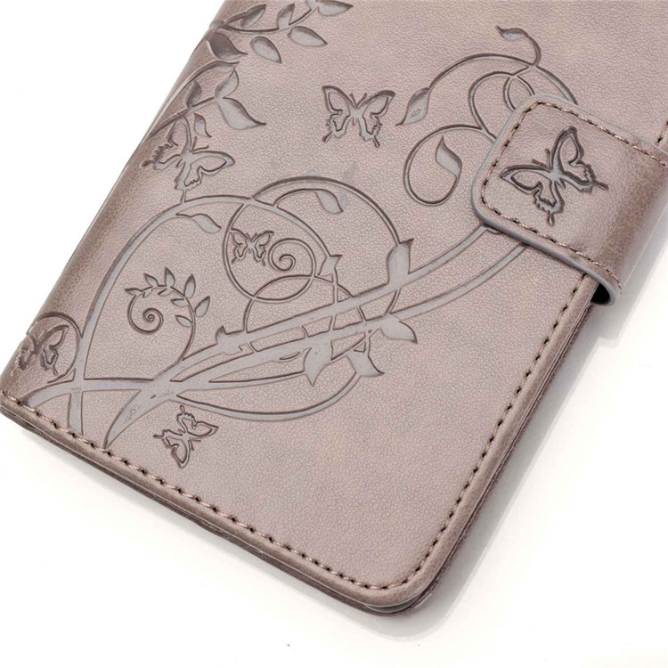 Imprint Butterfly Flowers Leather Wallet Cover for Huawei P9 Plus - Grey-10