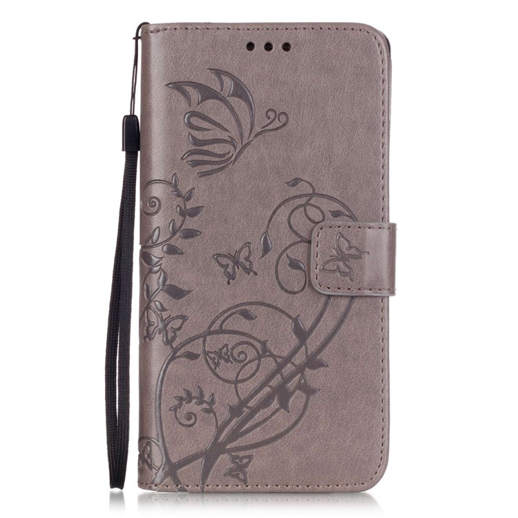 Imprint Butterfly Flowers Leather Wallet Cover for Huawei P9 Plus - Grey-2