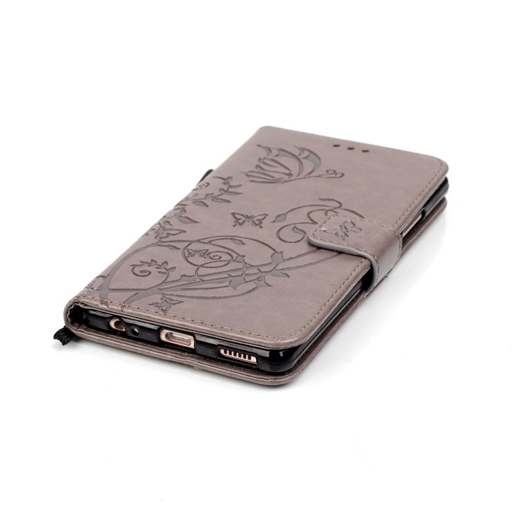Imprint Butterfly Flowers Leather Wallet Cover for Huawei P9 Plus - Grey-8