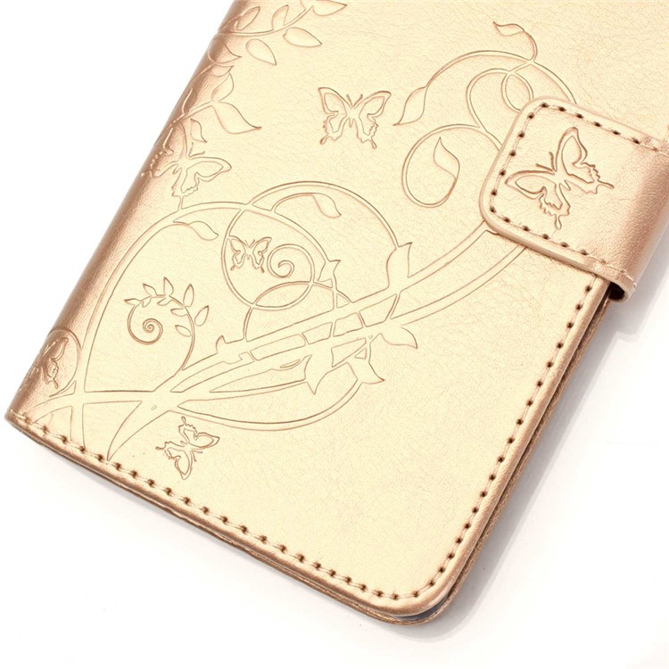 Imprint Butterfly Flowers Wallet Leather Stand Cover for Huawei P9 Plus - Gold-10
