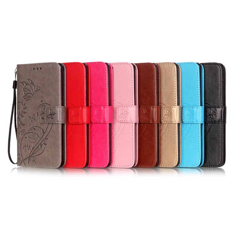 Imprint Butterfly Flowers Wallet Leather Stand Cover for Huawei P9 Plus - Gold-11