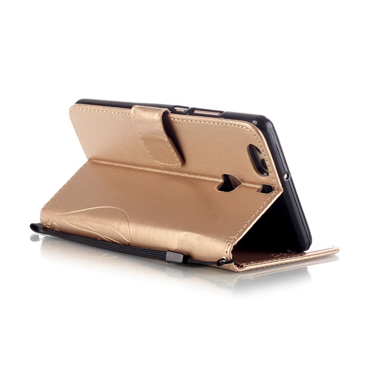 Imprint Butterfly Flowers Wallet Leather Stand Cover for Huawei P9 Plus - Gold-6