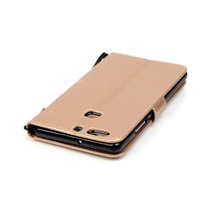 Imprint Butterfly Flowers Wallet Leather Stand Cover for Huawei P9 Plus - Gold-9
