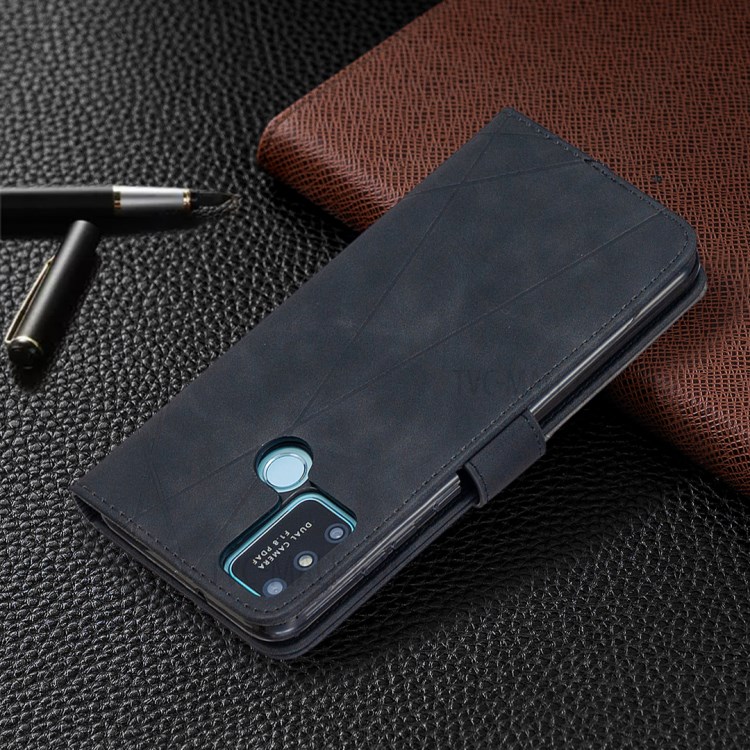 BF05 Leather Case Geometric Texture Wallet Stand Protector for Honor 9A - Black-5