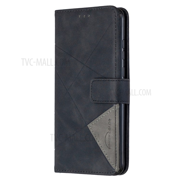 BF05 Leather Case Geometric Texture Wallet Stand Protector for Honor 9A - Black-6