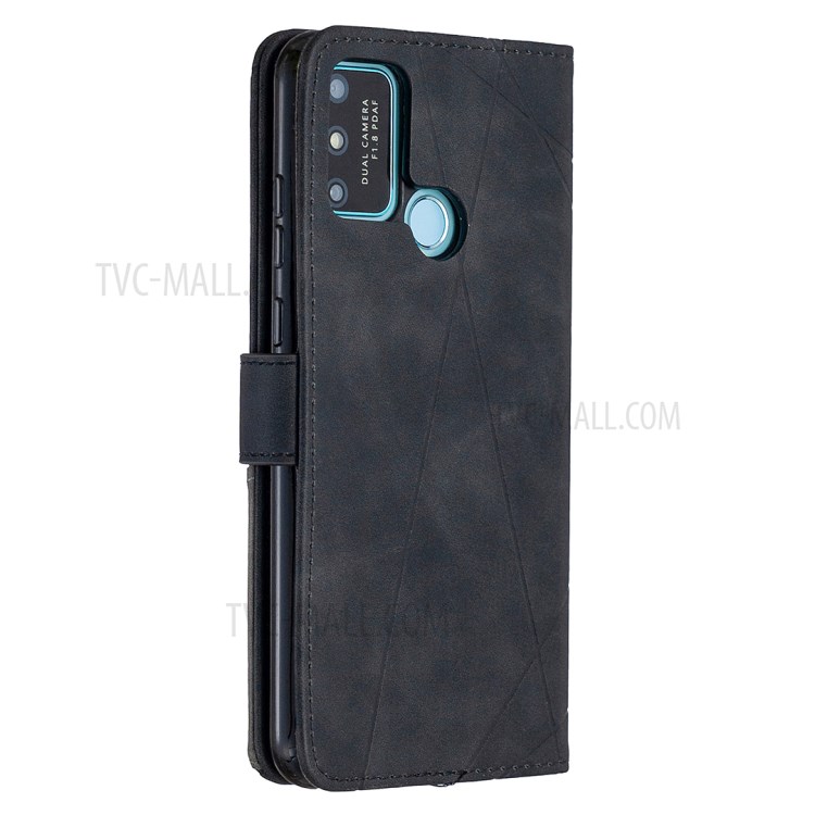 BF05 Leather Case Geometric Texture Wallet Stand Protector for Honor 9A - Black-7