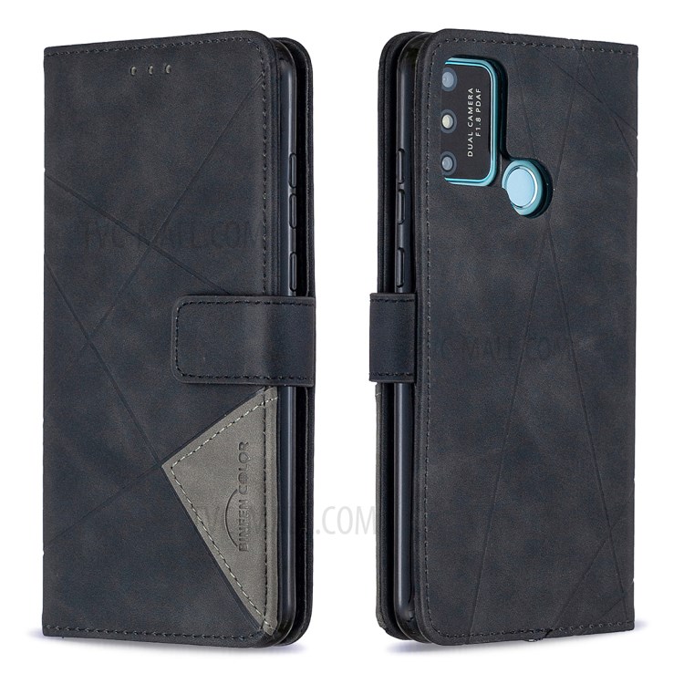 BF05 Leather Case Geometric Texture Wallet Stand Protector for Honor 9A - Black-8