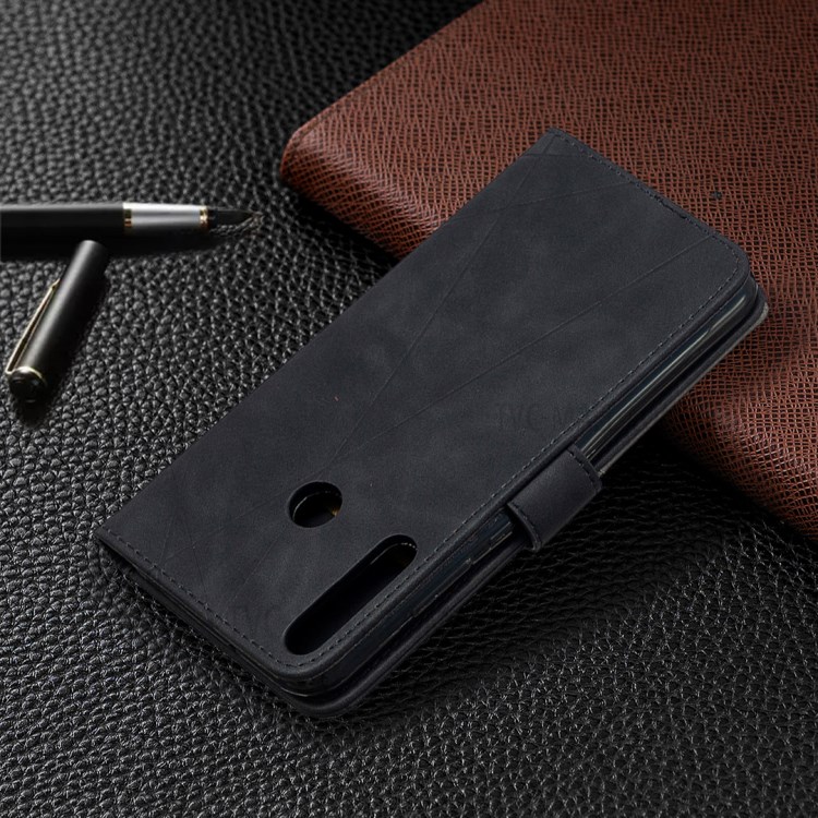 BF05 Leather Case Geometric Texture Wallet Stand Cover for Huawei Y7p/P40 lite E/Honor 9C - Black-5