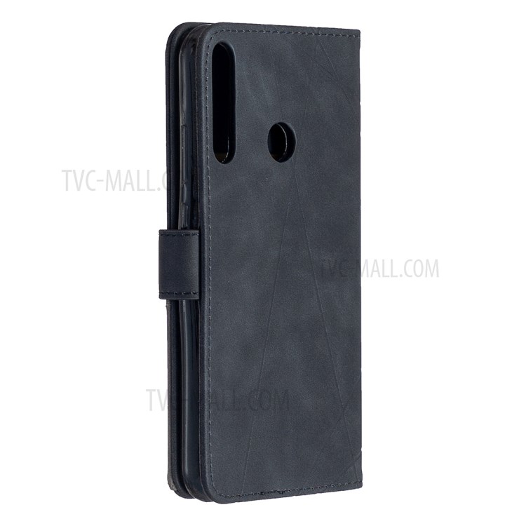 BF05 Leather Case Geometric Texture Wallet Stand Cover for Huawei Y7p/P40 lite E/Honor 9C - Black-7