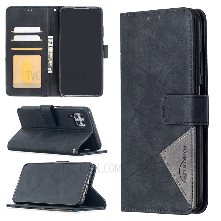 BF05 Leather Case Geometric Texture Wallet Stand Phone Protector for Huawei P40 lite 4G/nova 6 SE/Nova 7i - Black-1