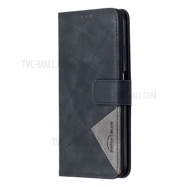 BF05 Leather Case Geometric Texture Wallet Stand Phone Protector for Huawei P40 lite 4G/nova 6 SE/Nova 7i - Black-6