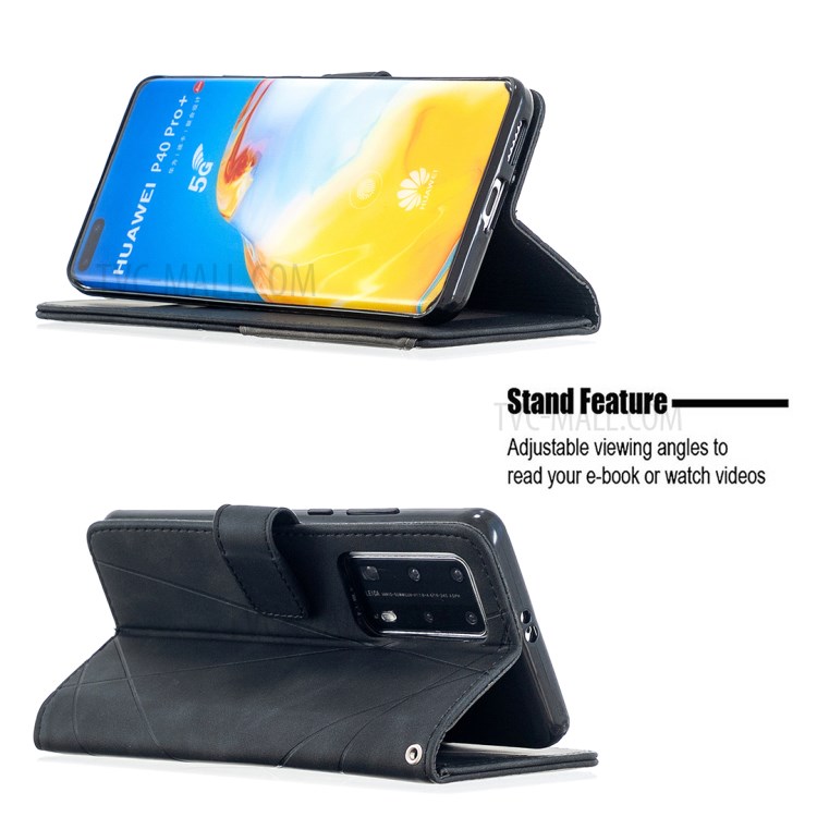 BF05 Geometric Texture Wallet Stand Leather Phone Shell for Huawei P40 Pro - Black-2