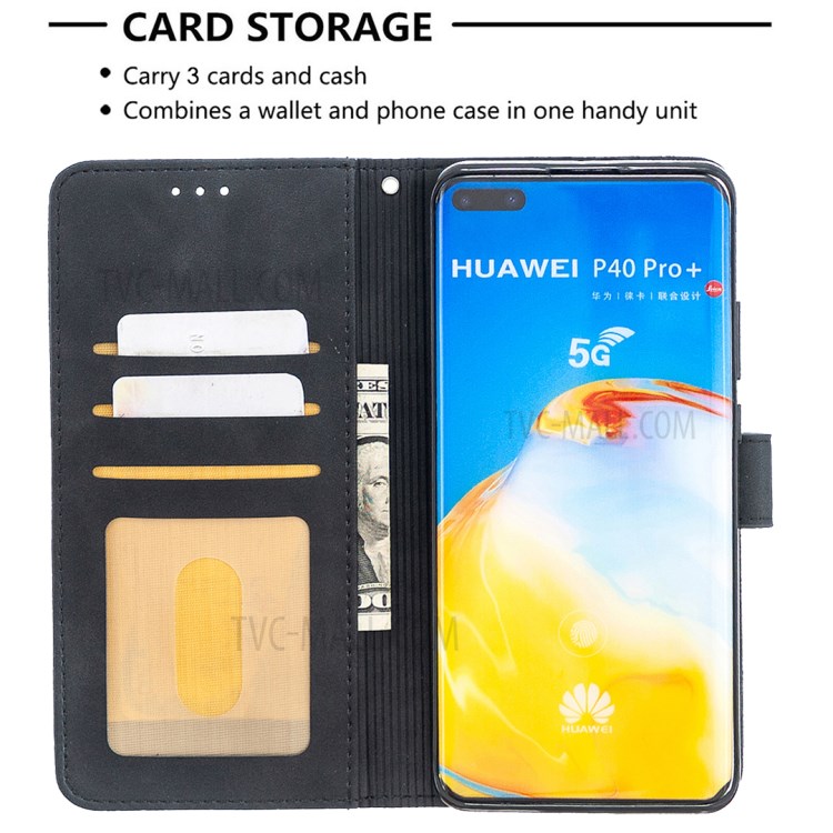BF05 Geometric Texture Wallet Stand Leather Phone Shell for Huawei P40 Pro - Black-3