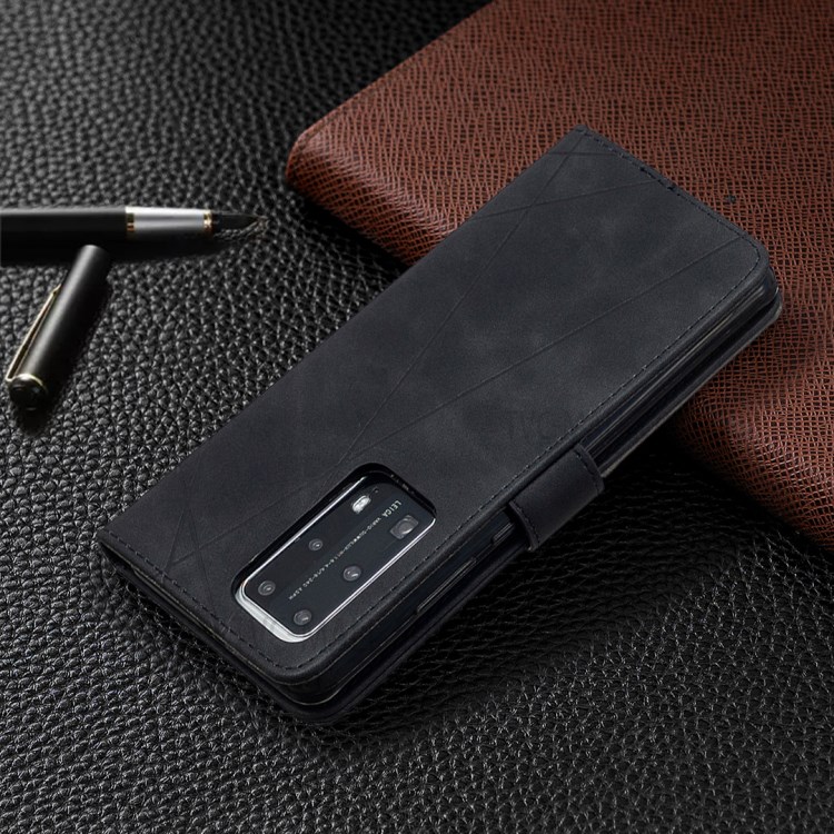 BF05 Geometric Texture Wallet Stand Leather Phone Shell for Huawei P40 Pro - Black-5