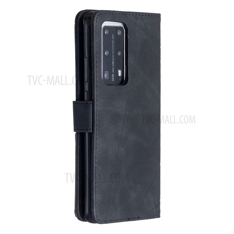 BF05 Geometric Texture Wallet Stand Leather Phone Shell for Huawei P40 Pro - Black-7