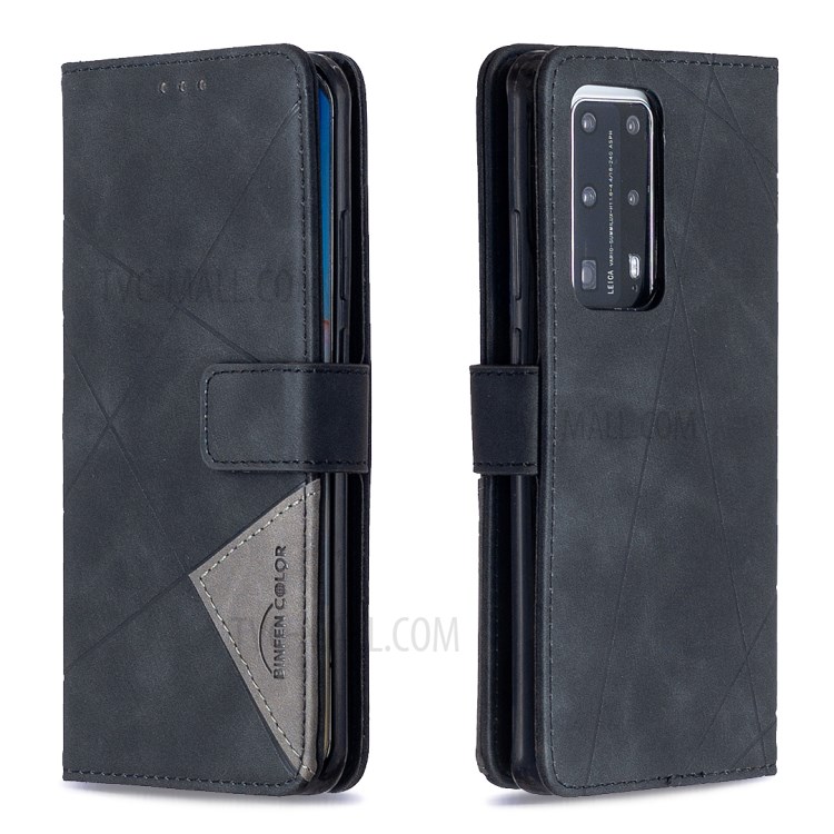 BF05 Geometric Texture Wallet Stand Leather Phone Shell for Huawei P40 Pro - Black-8