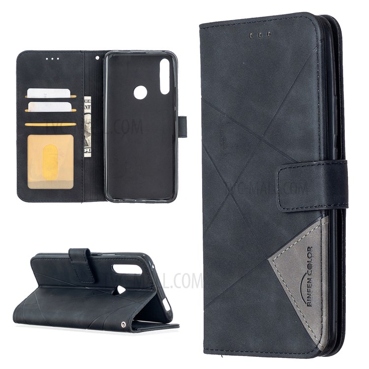 BF05 Geometric Texture Wallet Stand Leather Case for Huawei P Smart Z/Y9 Prime 2019 - Black-1