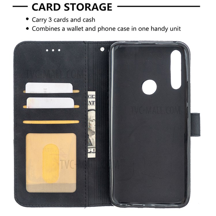 BF05 Geometric Texture Wallet Stand Leather Case for Huawei P Smart Z/Y9 Prime 2019 - Black-3