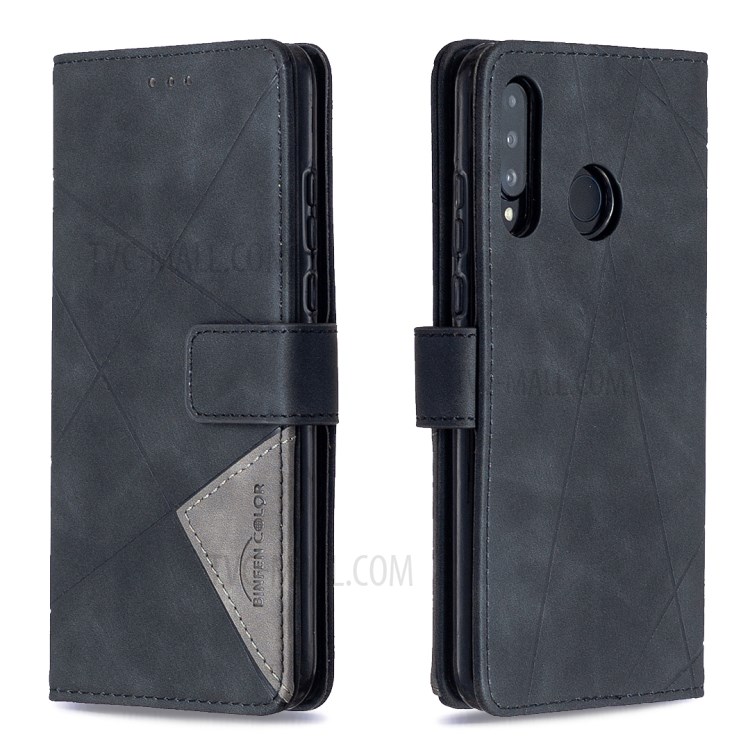 BF05 Geometric Texture Wallet Stand Leather Case for Huawei P30 Lite/Nova 4e - Black-4