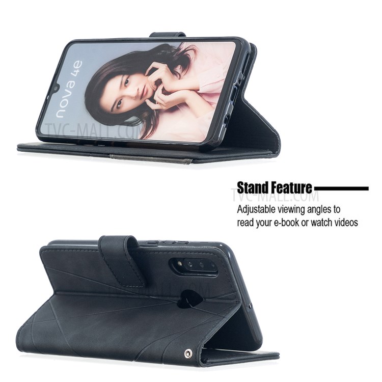 BF05 Geometric Texture Wallet Stand Leather Case for Huawei P30 Lite/Nova 4e - Black-5