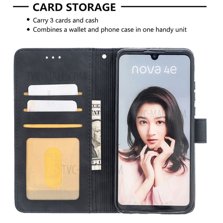 BF05 Geometric Texture Wallet Stand Leather Case for Huawei P30 Lite/Nova 4e - Black-6