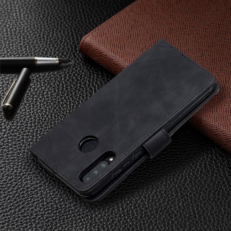 BF05 Geometric Texture Wallet Stand Leather Case for Huawei P30 Lite/Nova 4e - Black-8