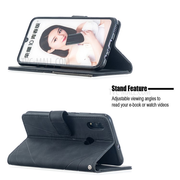 BF05 Geometric Texture Wallet Stand Leather Case for Huawei P Smart (2019)/Nova Lite 3 (Japan)/Honor 10 Lite - Black-2