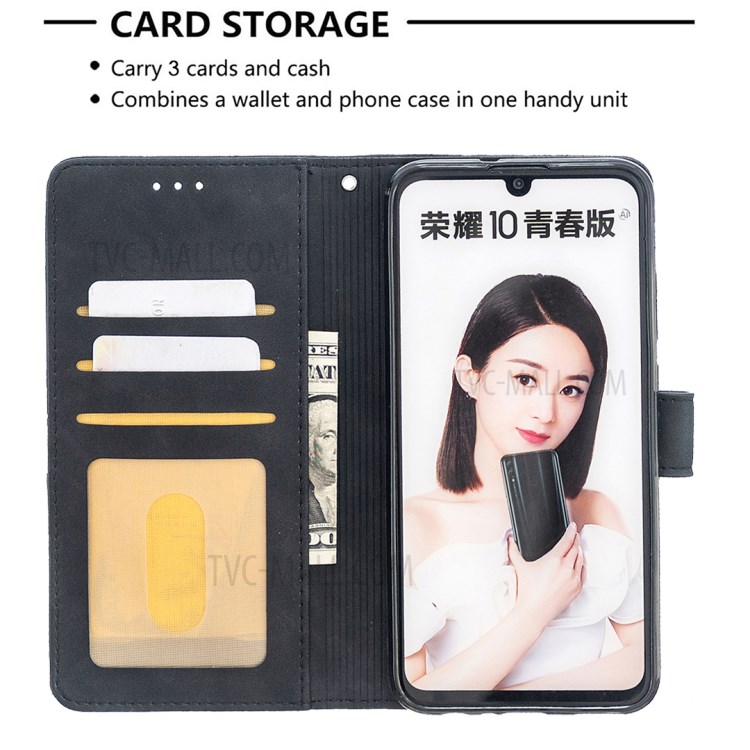 BF05 Geometric Texture Wallet Stand Leather Case for Huawei P Smart (2019)/Nova Lite 3 (Japan)/Honor 10 Lite - Black-3