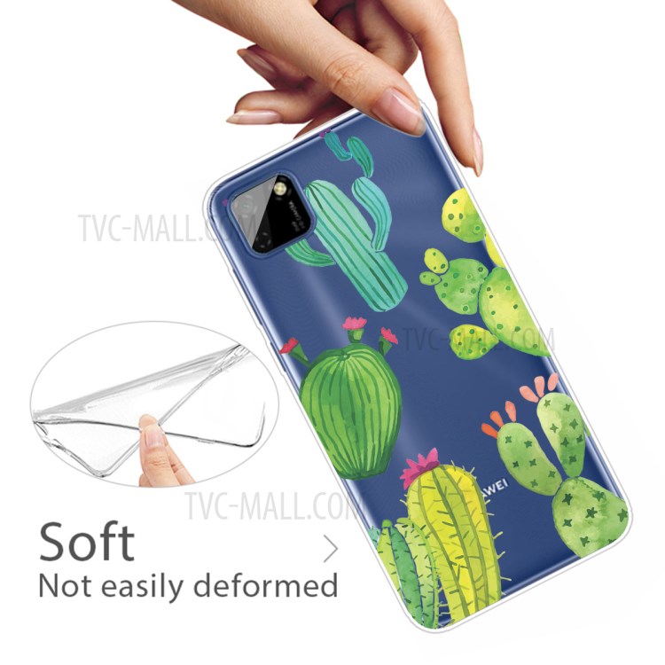 Pattern Printing Clear TPU Cell Phone Case Cover for Huawei Y5p - Cactus-4