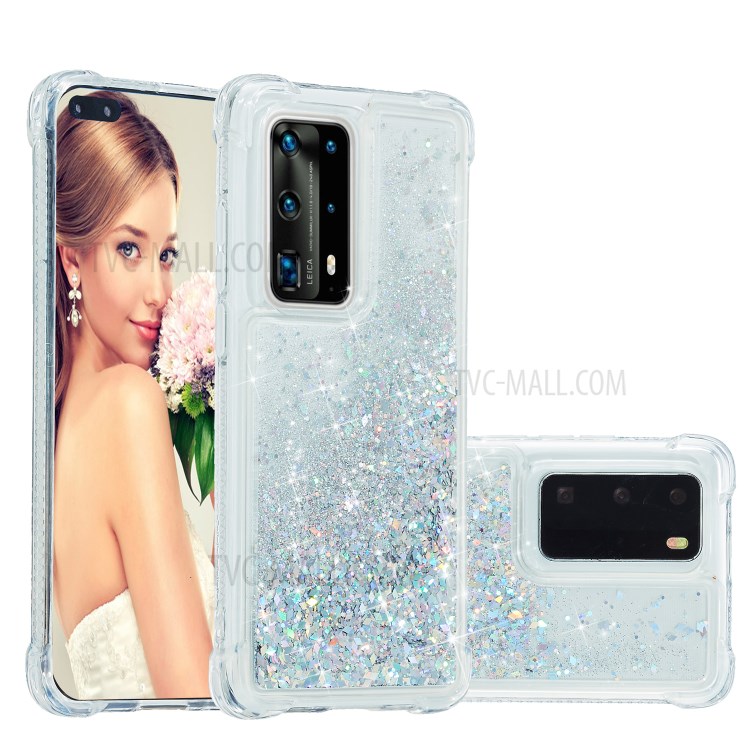 Solid Color Glitter Powder Quicksand TPU Shell for Huawei P40 Pro - Silver-2