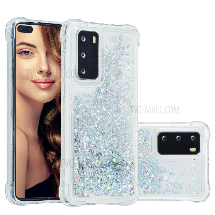 Pure Color Glitter Powder Quicksand TPU Cover for Huawei P40 - Silver-2