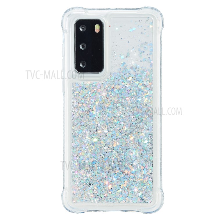 Pure Color Glitter Powder Quicksand TPU Cover for Huawei P40 - Silver-3