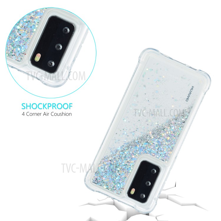Pure Color Glitter Powder Quicksand TPU Cover for Huawei P40 - Silver-6