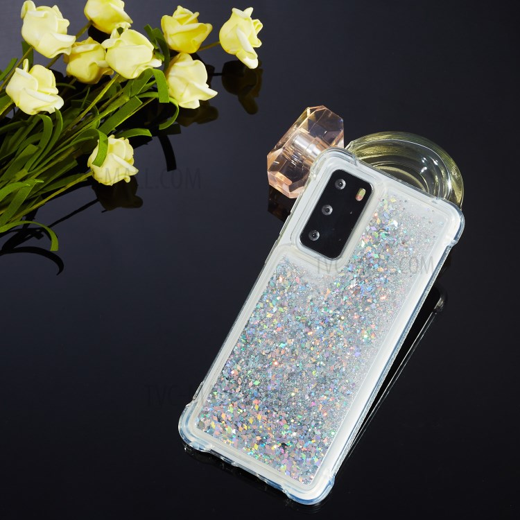Pure Color Glitter Powder Quicksand TPU Cover for Huawei P40 - Silver-8