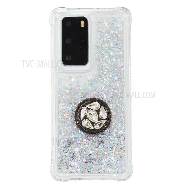 Glitter Powder Quicksand Rhinestone Decor Kickstand TPU Phone Cover for Huawei P40 Pro - Silver-1