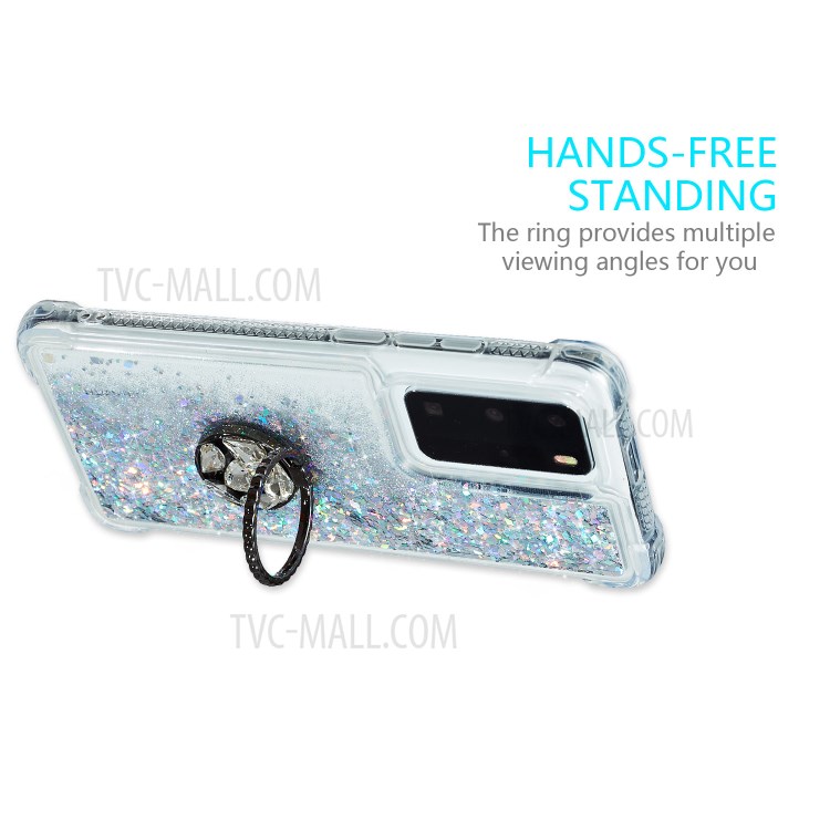 Glitter Powder Quicksand Rhinestone Decor Kickstand TPU Phone Cover for Huawei P40 Pro - Silver-7