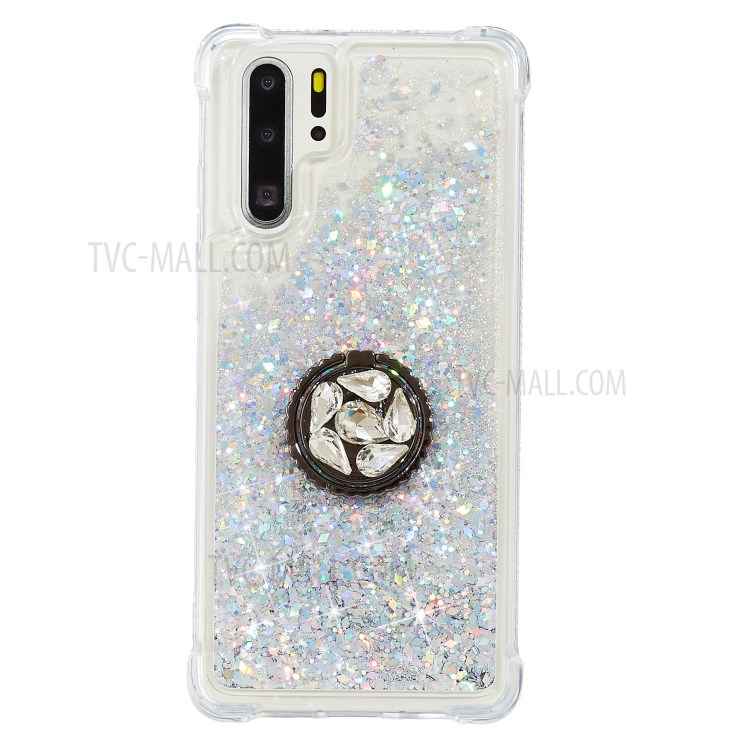 Glitter Powder Quicksand Rhinestone Decor Kickstand TPU Phone Cover for Huawei P30 Pro - Silver-1