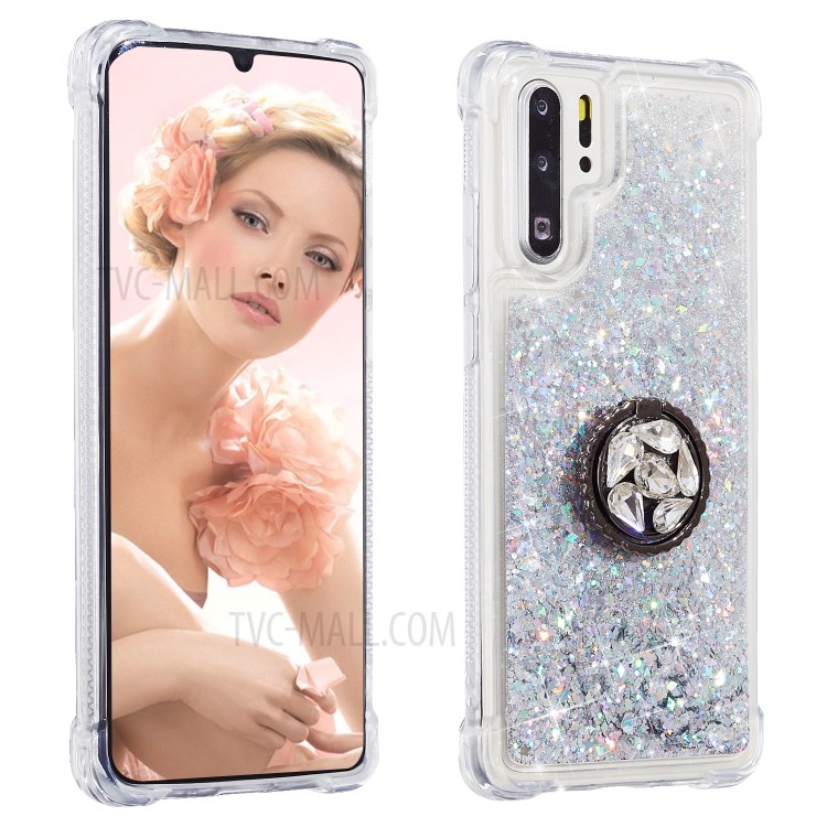 Glitter Powder Quicksand Rhinestone Decor Kickstand TPU Phone Cover for Huawei P30 Pro - Silver-2