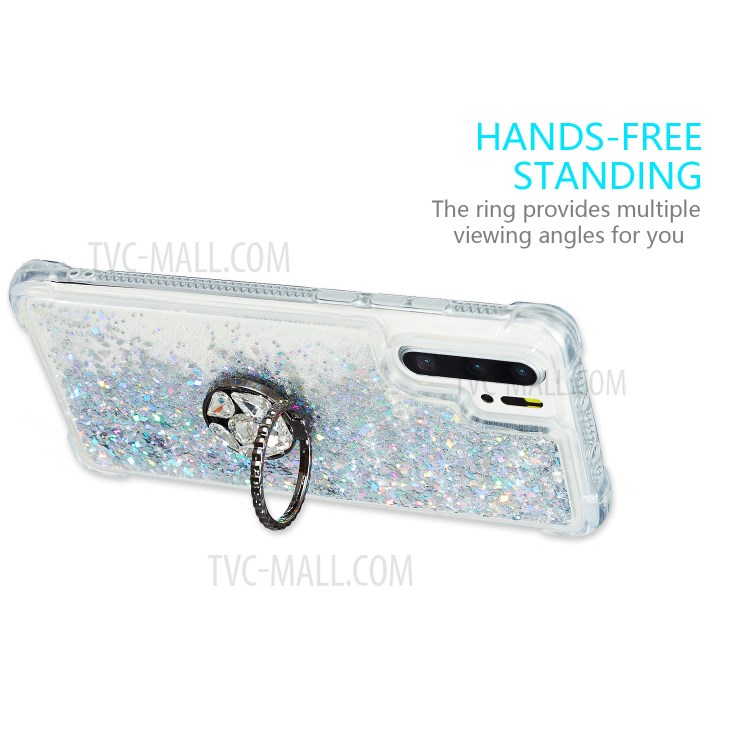 Glitter Powder Quicksand Rhinestone Decor Kickstand TPU Phone Cover for Huawei P30 Pro - Silver-7