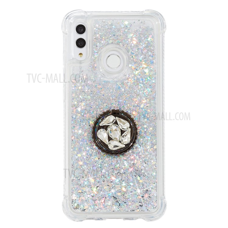 Quicksand Glitter Powder Rhinestone Decor Kickstand TPU Shell for	Huawei Honor 10 Lite - Silver-1