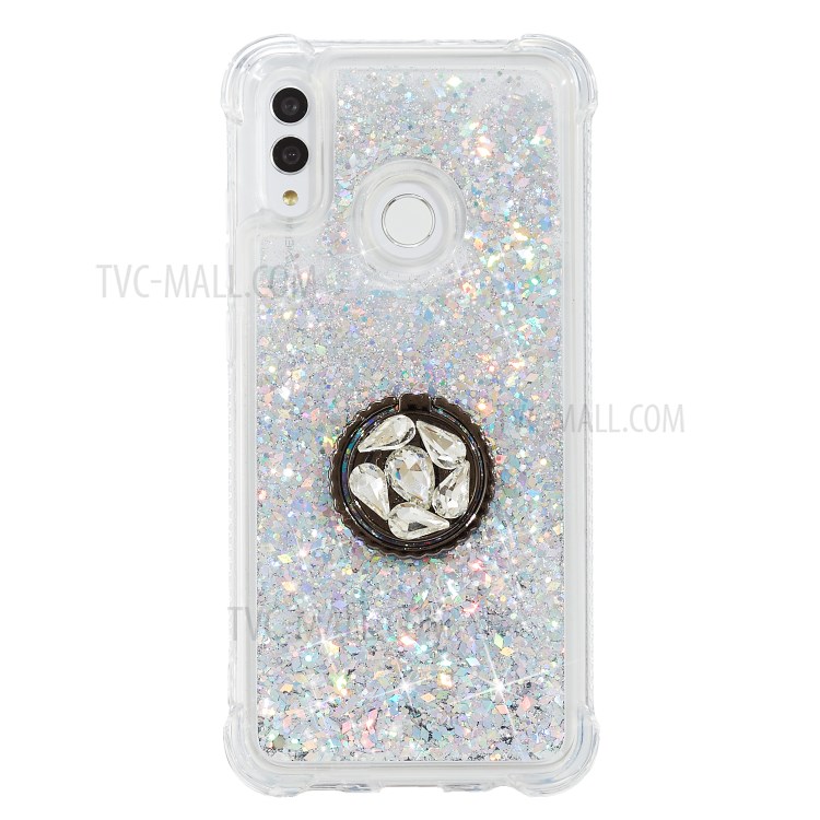 Quicksand Glitter Powder Rhinestone Decor Kickstand TPU Shell for	Huawei Honor 10 Lite - Silver-3