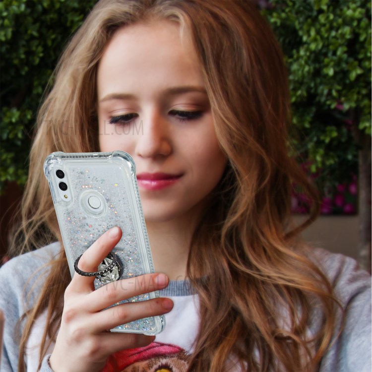 Quicksand Glitter Powder Rhinestone Decor Kickstand TPU Shell for Huawei Honor 10 Lite - Silver-6