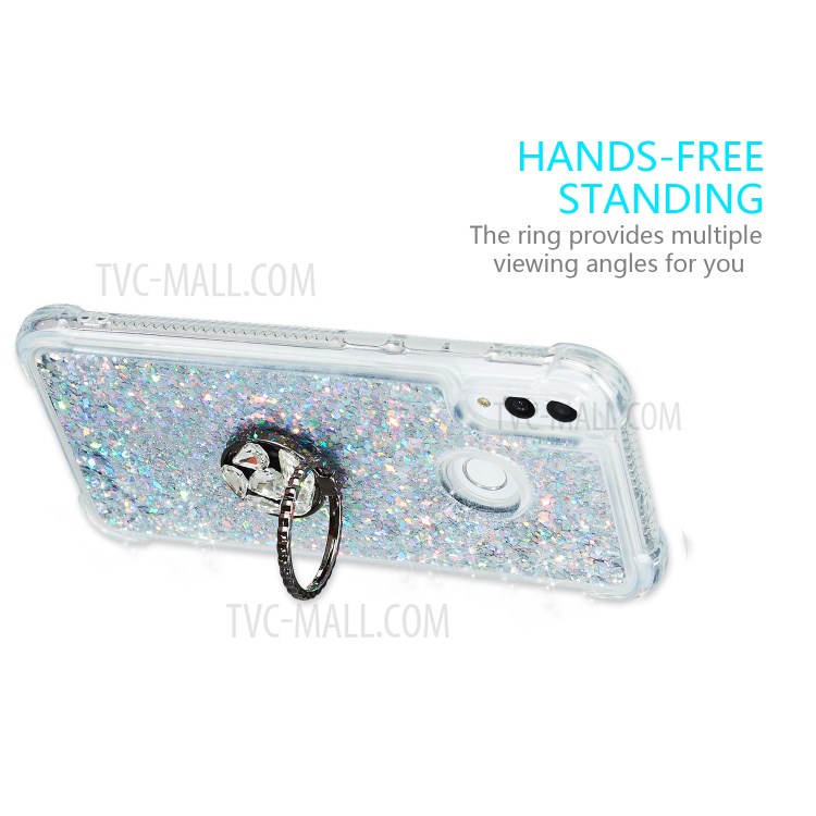 Quicksand Glitter Powder Rhinestone Decor Kickstand TPU Shell for	Huawei Honor 10 Lite - Silver-7