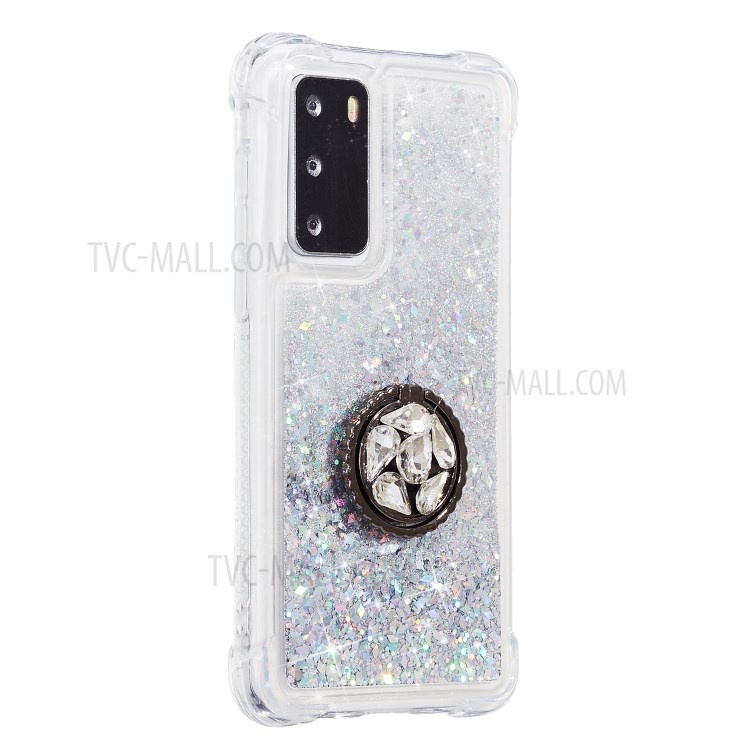 Glitter Powder Quicksand Rhinestone Decor Kickstand TPU Case for Huawei P40 - Silver-2