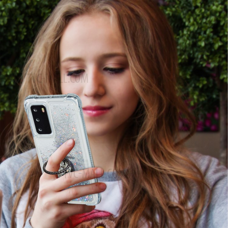 Glitter Powder Quicksand Rhinestone Decor Kickstand TPU Case for Huawei P40 - Silver-5