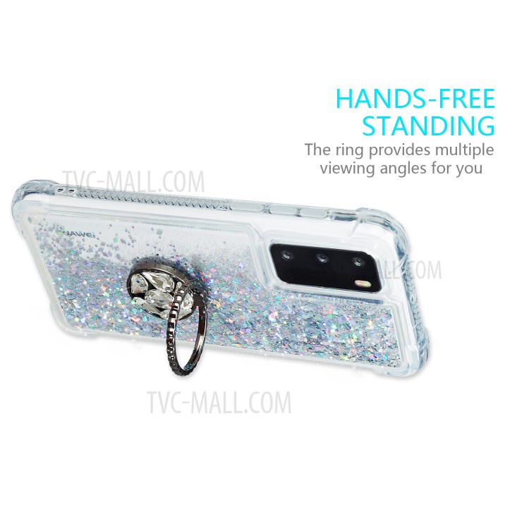 Glitter Powder Quicksand Rhinestone Decor Kickstand TPU Case for Huawei P40 - Silver-6