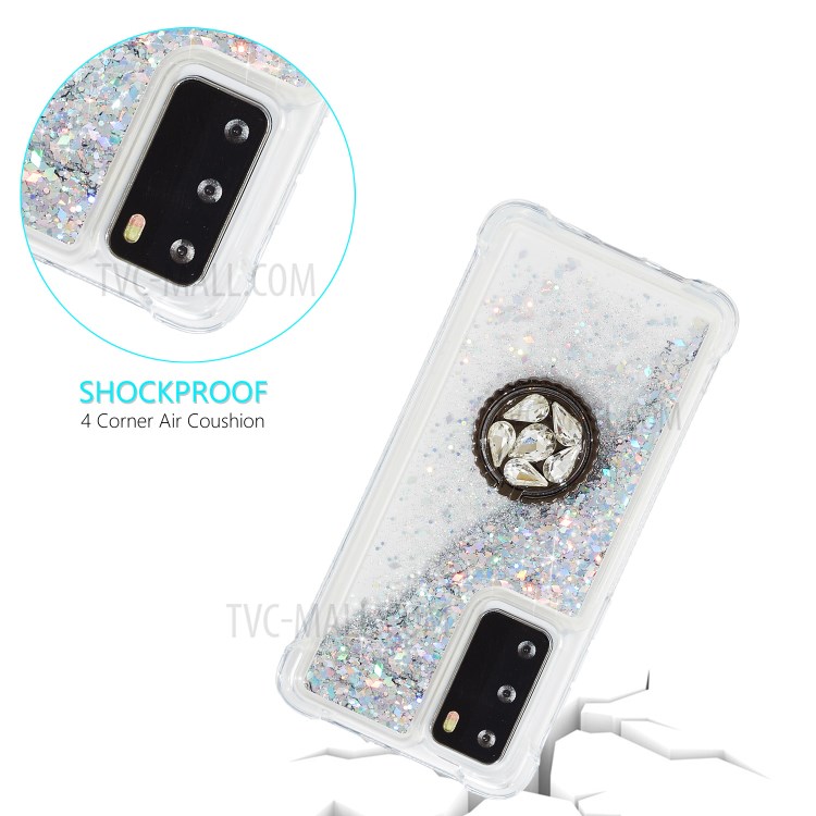Glitter Powder Quicksand Rhinestone Decor Kickstand TPU Case for Huawei P40 - Silver-7